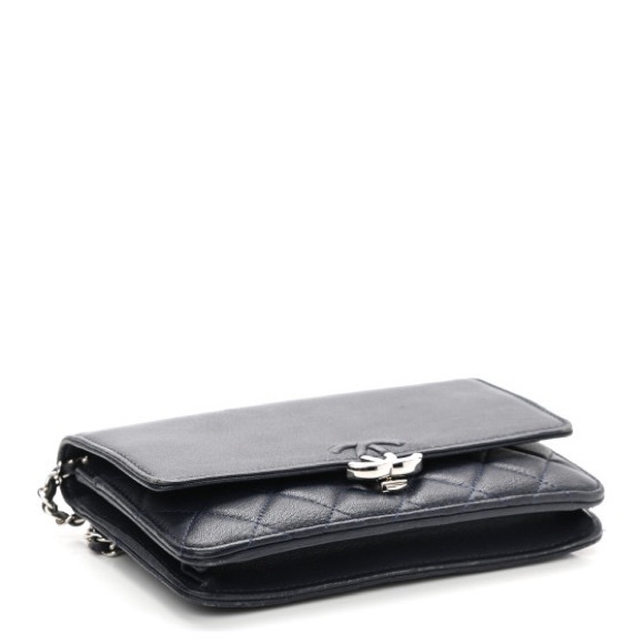 CHANEL Grained Calfskin Quilted CC Box Wallet On Chain WOC Navy - Picture 4 of 13